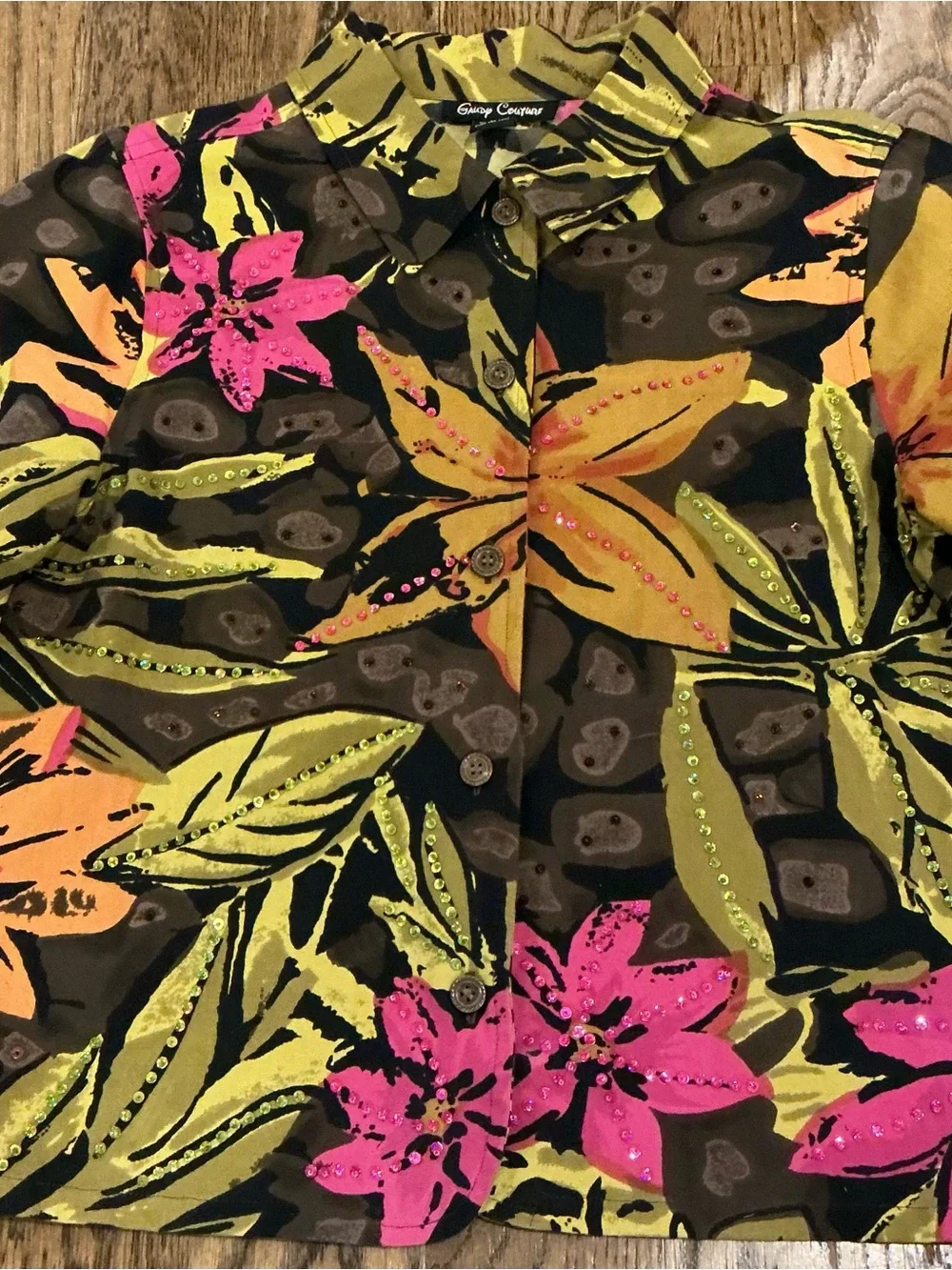 Gaudy Couture Vintage 90s Floral Rhinestone Embellished Shacket L